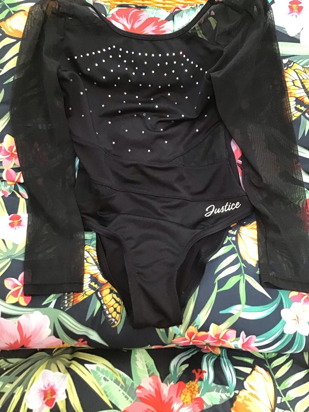 Justice Black Long Sleeve Rhinestone Leotard with and purple dress girls 5/6
